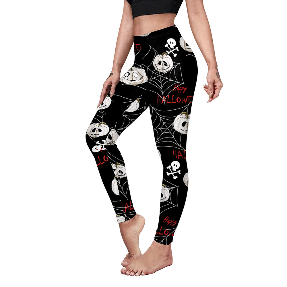 Women's Casual Pumpkin Spider Web Printed Yoga Pants