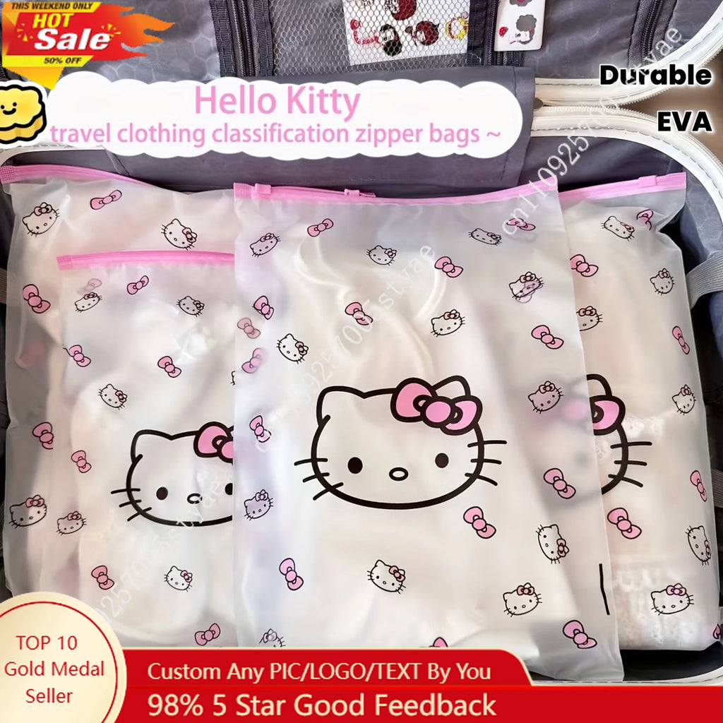 10pcs Hello Kitty Transparent Travel Storage Bags with Zipper Clear EVA Organizer for Clothes Underwear Toiletries and Cosmetics