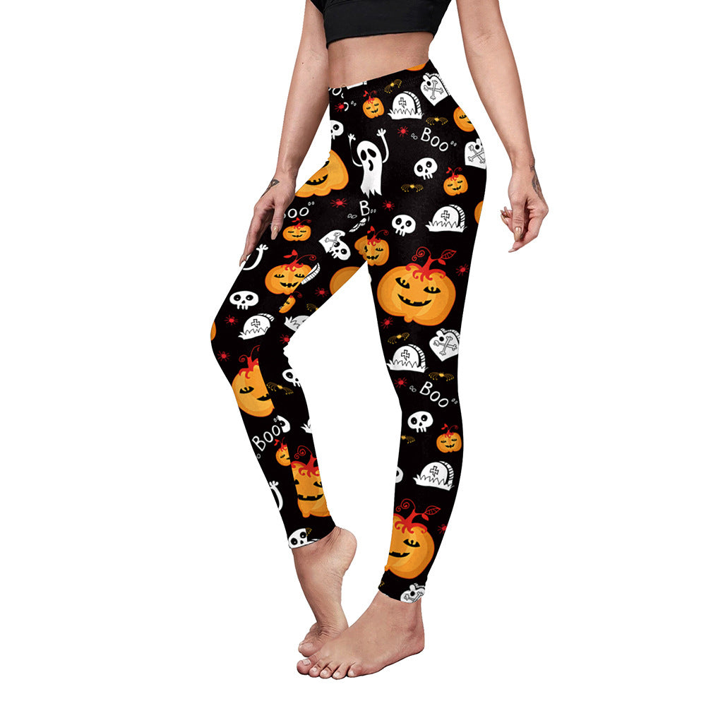 Women's Casual Pumpkin Spider Web Printed Yoga Pants