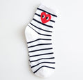 Cute Heart Print Mid-Calf Socks - Cartoon Striped Design