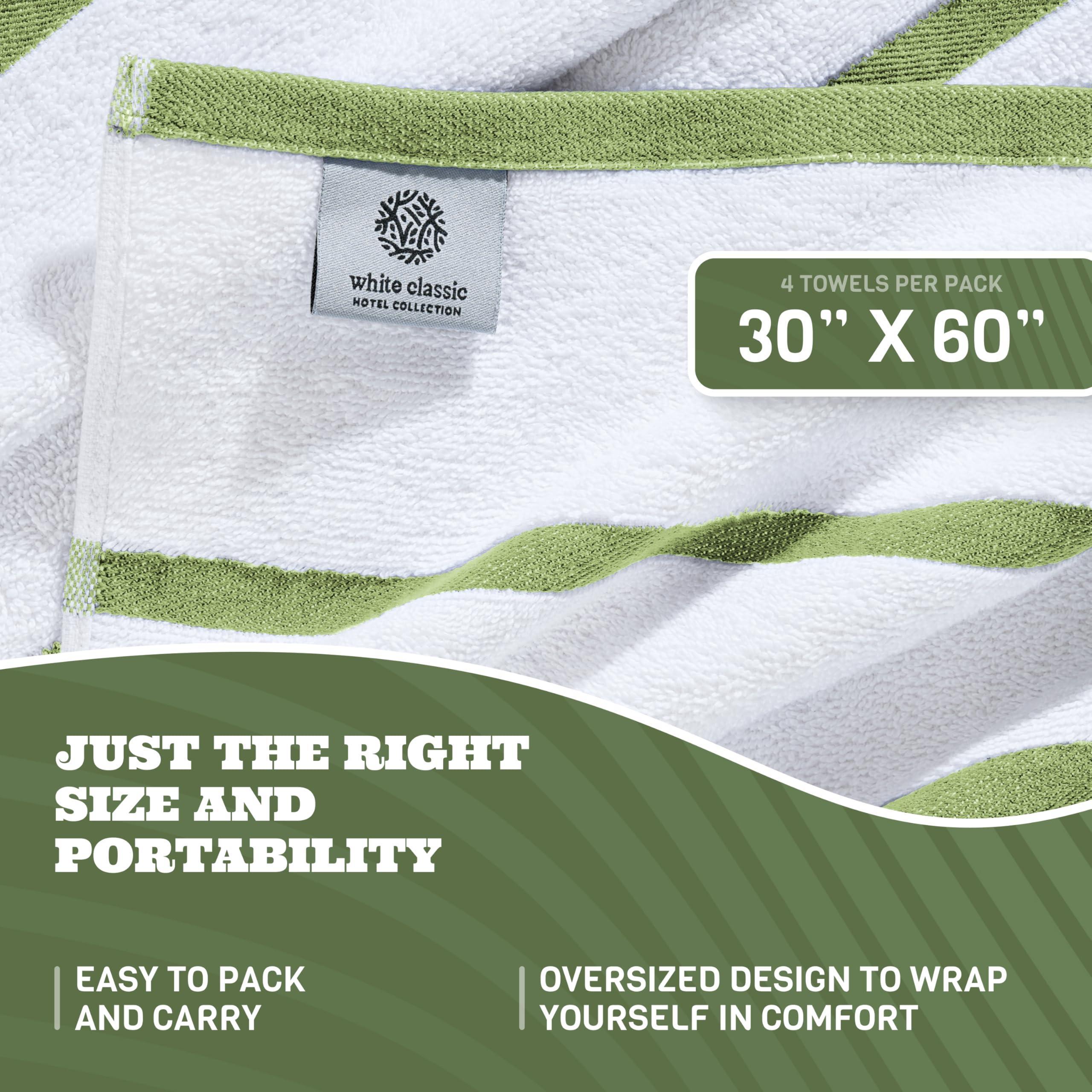 Cotton Pool Towels Oversized 30 x 60 Inch 4 Pack Ultra Absorbent and Low Lint Striped Beach Towels for Adults Stripes Design Luxury Extra Large Bath Towels Green