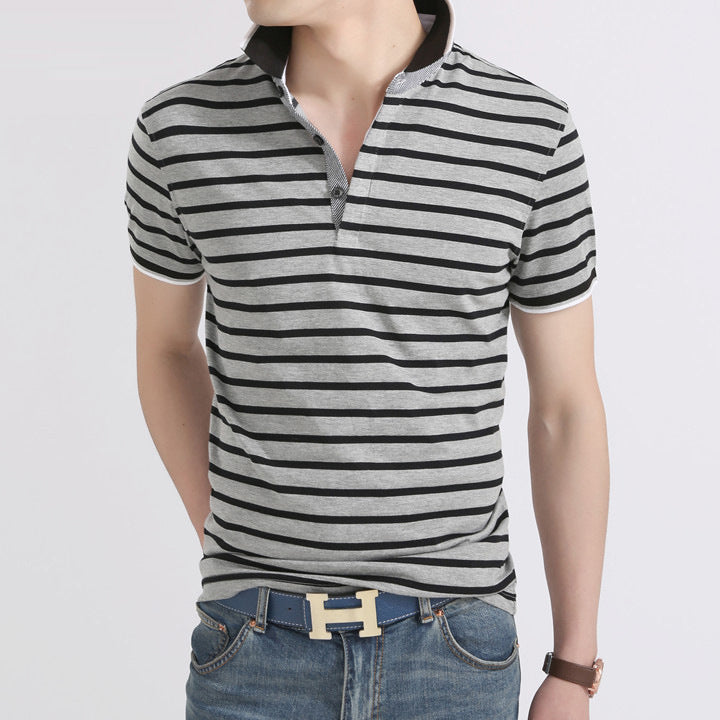Korean Style Men's Short Sleeve Polo Striped T-Shirt
