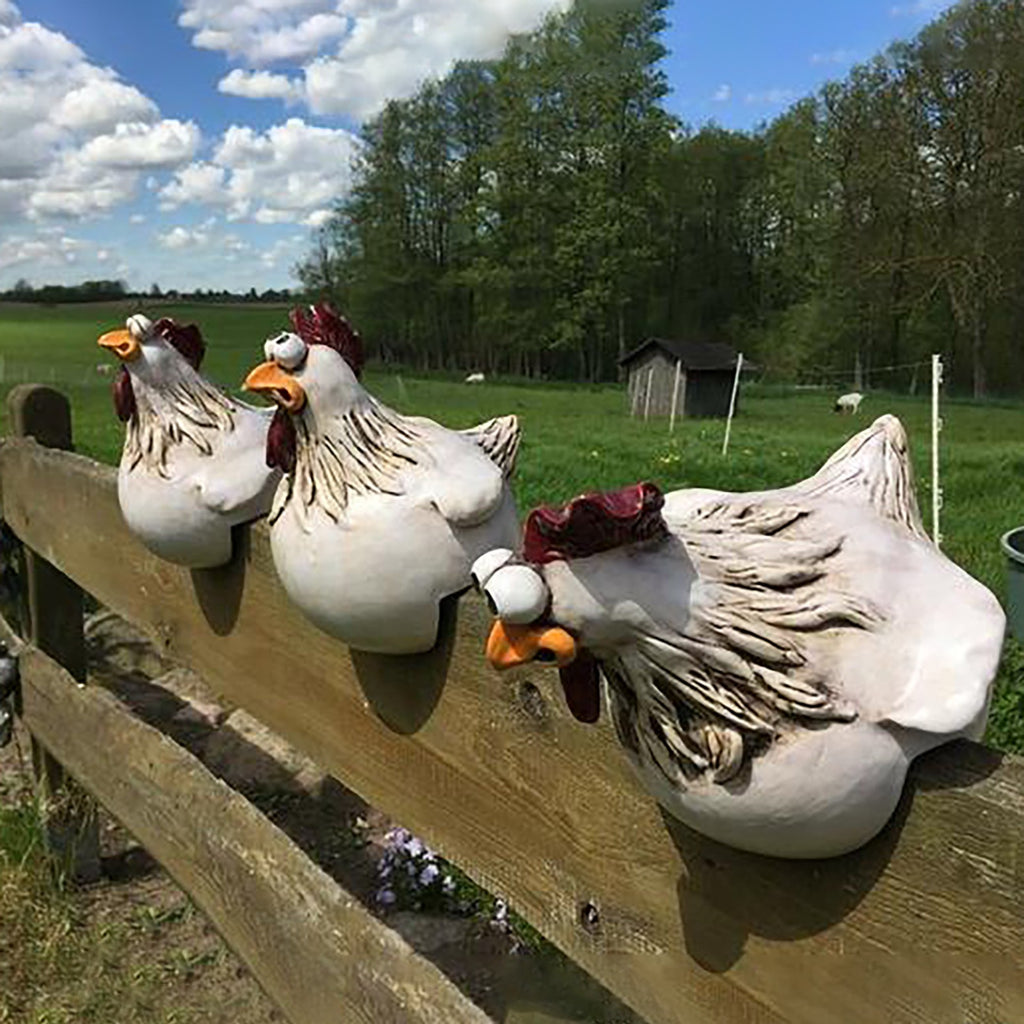 Funny Chicken Fence Resin Garden Statue for Home Decor
