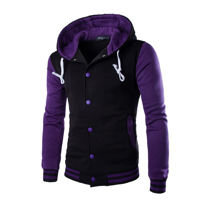 WISH Men's Slim Fit Hooded Baseball Jacket