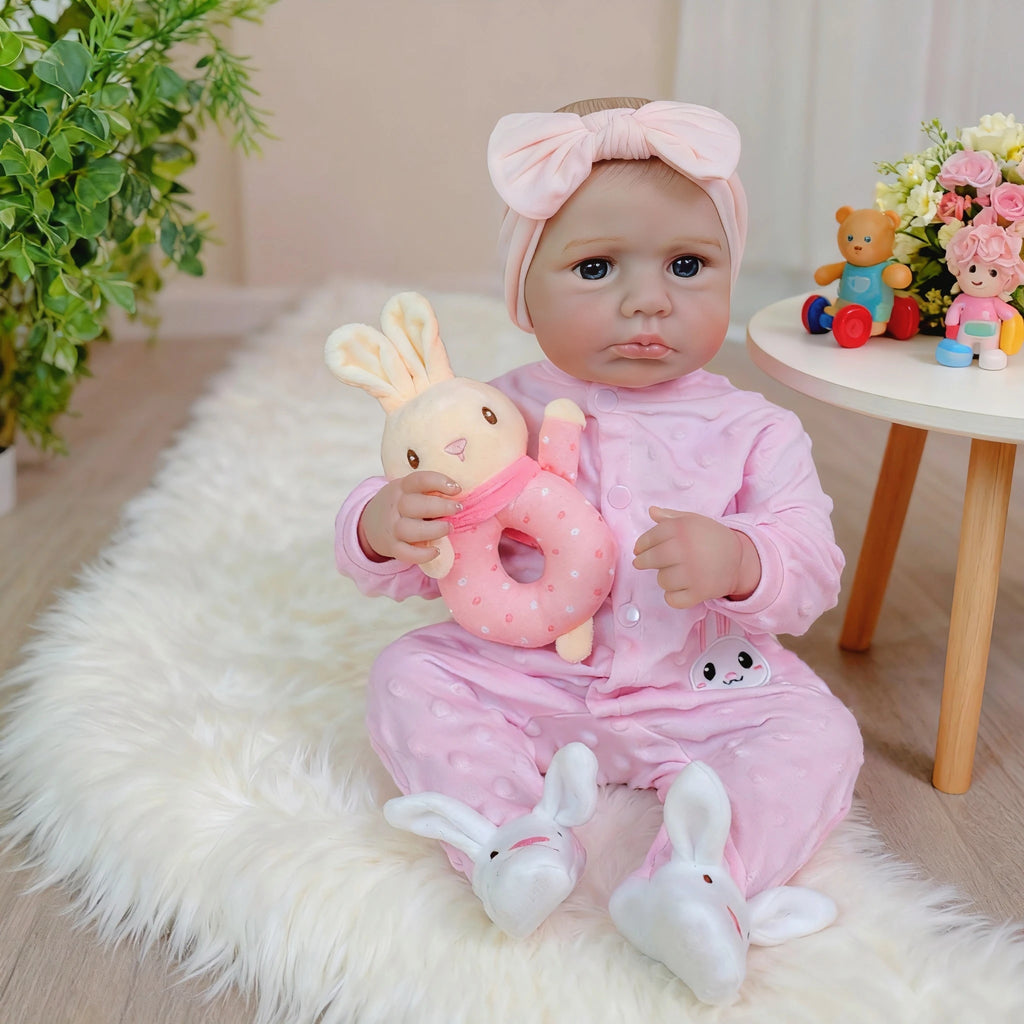 NPK 19inch Lifelike Handmade LouLou Awake Girl Doll with Detailed Painting Real Soft Touch Cute Handy Small Baby Figure