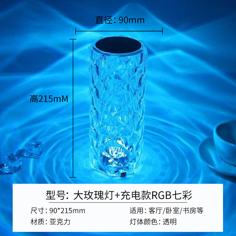 Modern Minimalist Touch Table Lamp with Crystal Rose