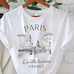 90er-Jahre-T-Shirt Paris Damen-T-Shirt mit Aufdruck, kurzärmelig, Rundhalsausschnitt, lässiges Oberteil für Sommer und Frühling, Damenbekleidung - flohmarkt-deutschland.shop