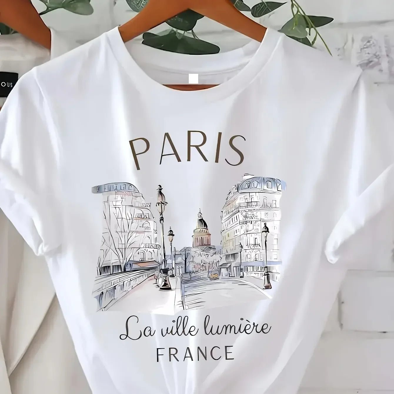 90er-Jahre-T-Shirt Paris Damen-T-Shirt mit Aufdruck, kurzärmelig, Rundhalsausschnitt, lässiges Oberteil für Sommer und Frühling, Damenbekleidung - flohmarkt-deutschland.shop