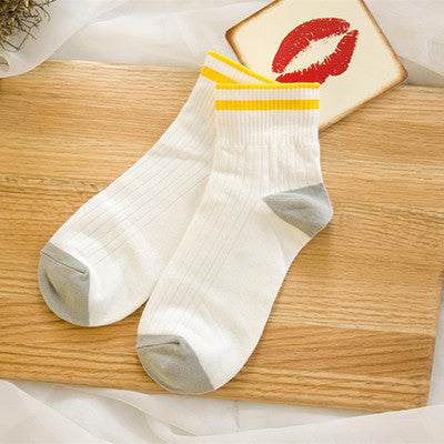 Striped Two-Line Mid-Calf Socks
