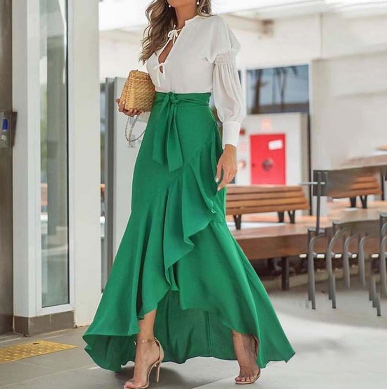 High Waist Irregular Fishtail Lace Skirt