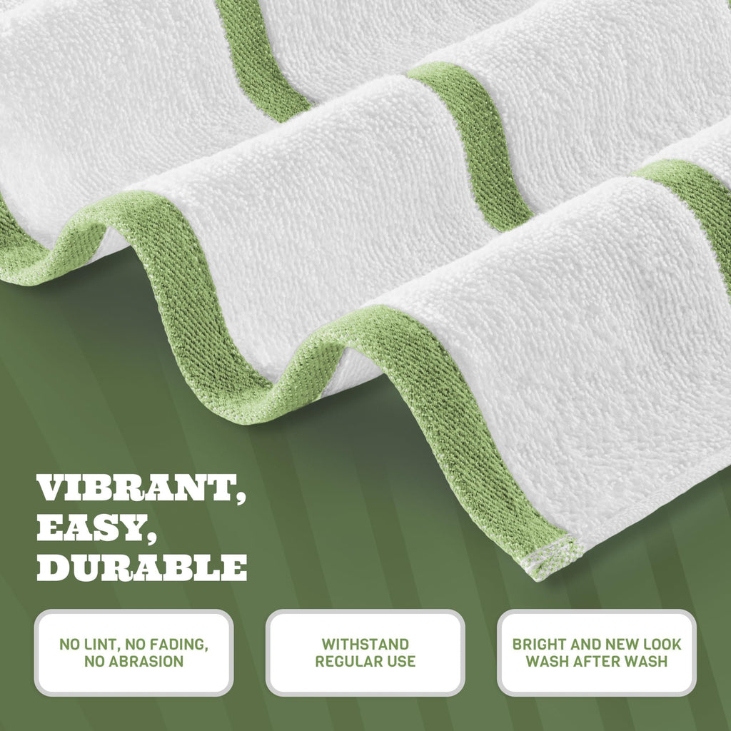 Cotton Pool Towels Oversized 30 x 60 Inch 4 Pack Ultra Absorbent and Low Lint Striped Beach Towels for Adults Stripes Design Luxury Extra Large Bath Towels Green