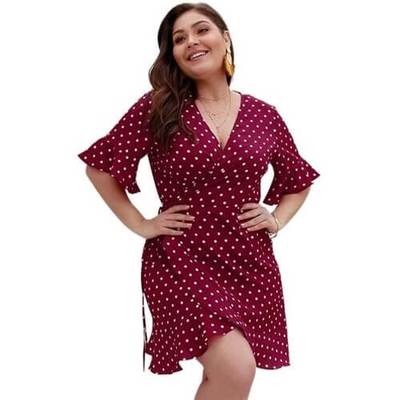 Plus Size XL-4XL Women's Summer V-Neck Polka Dot Dress