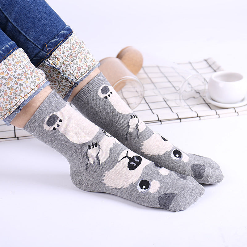 Cute Korean Cartoon Dog Cotton Mid-Calf Socks