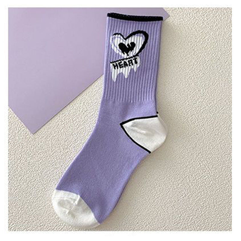 Purple Heart Women's Mid-Calf Socks - Trendy Cartoon Style