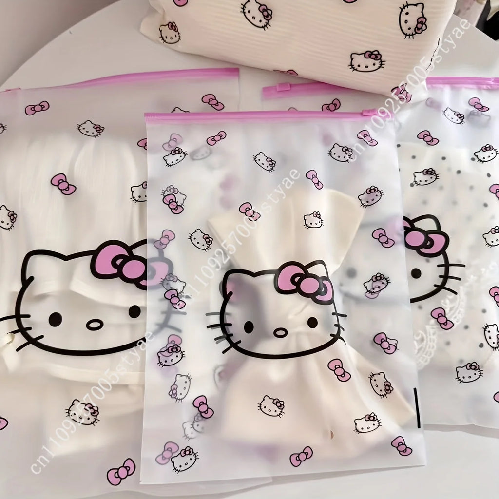 10pcs Hello Kitty Transparent Travel Storage Bags with Zipper Clear EVA Organizer for Clothes Underwear Toiletries and Cosmetics