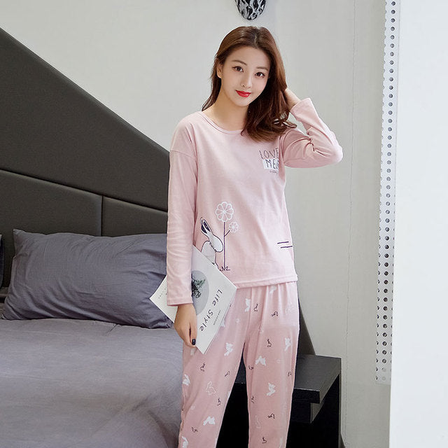 Damen Pyjama-Set mit Langen Ärmeln im Niedlichen Design