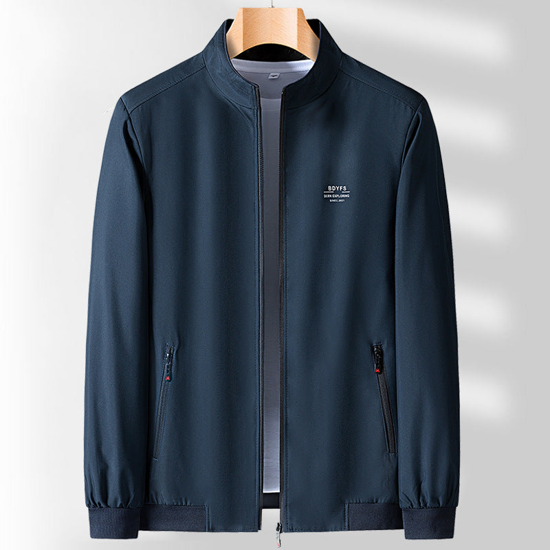 Men's Plus Size Zipper Jacket with Stand Collar and Pockets