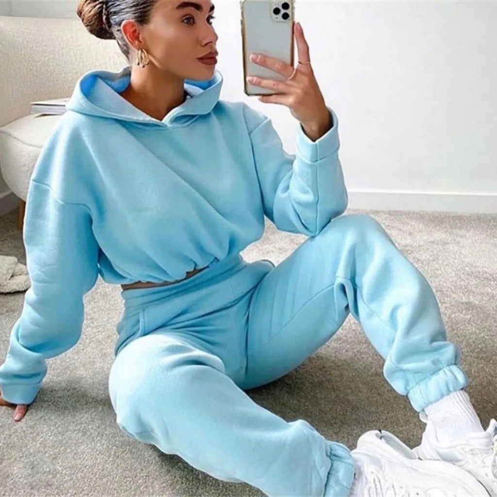 Winter-Trainingsanzug für Damen, zweiteiliges Set – übergroßer Kapuzen-Jogginghose, einfarbiger Sportanzug | Lässiges Sweatshirt-Hosen-Set
