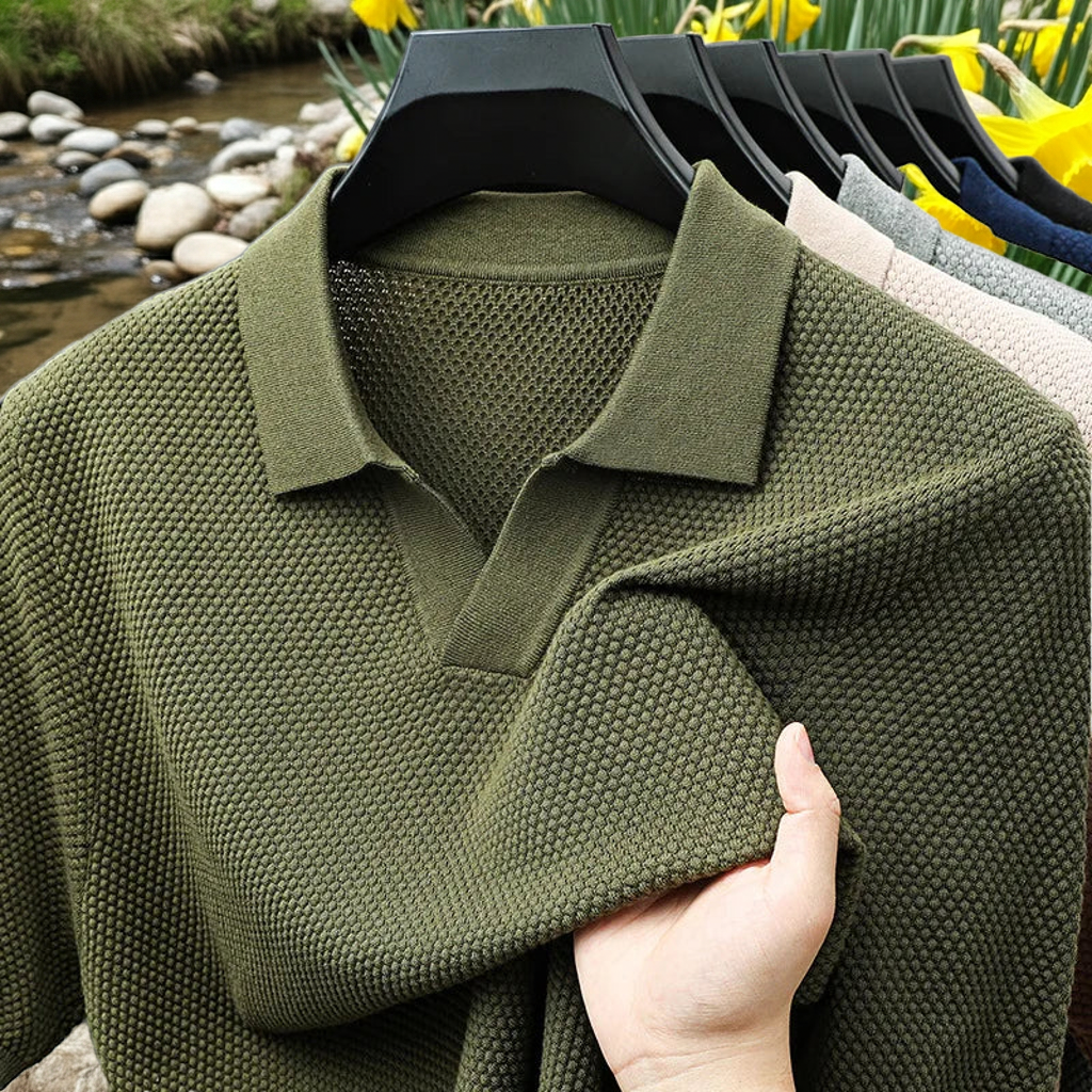100% Cotton Short-sleeved POLO Shirt Men's Lapel Knitted T-shirt High-end Casual Bottoming Versatile Men's Short-sleeved Men's T