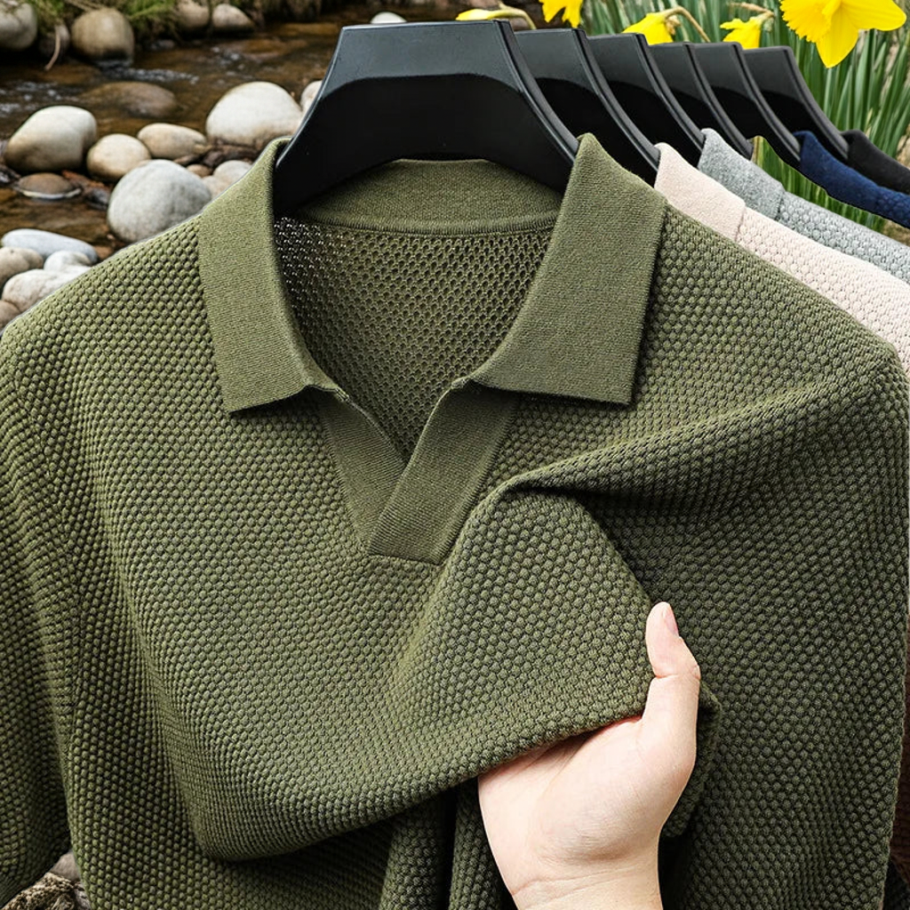 100% Cotton Short-sleeved POLO Shirt Men's Lapel Knitted T-shirt High-end Casual Bottoming Versatile Men's Short-sleeved Men's T