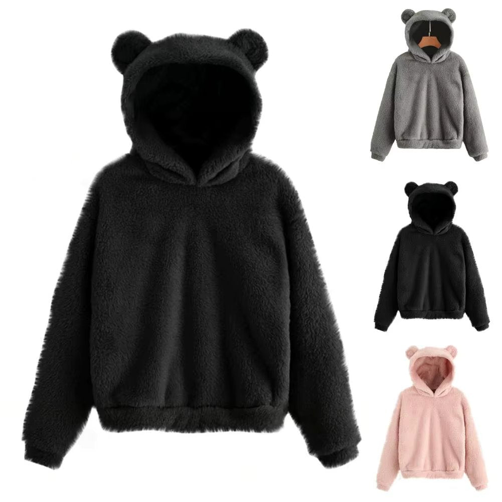 Herbst Winter frauen Hoodies Winter Frauen Langarm Kaninchen Ohr Haube Sweatshirt Nette Plüsch Warme Casual Hoodie Tops
