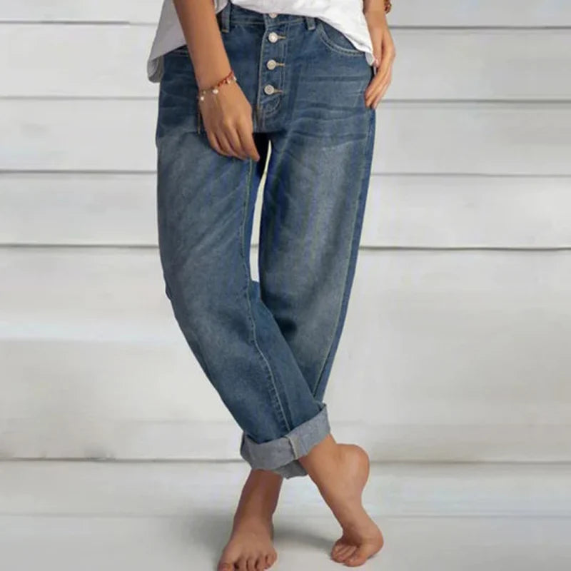 Frauen Jeans Mode Retro Hohe Taille Breite Bein Lose Gerade Hosen Große Größe Einfache und Dünne Arbeitskleidung Boyfriend-Jeans
