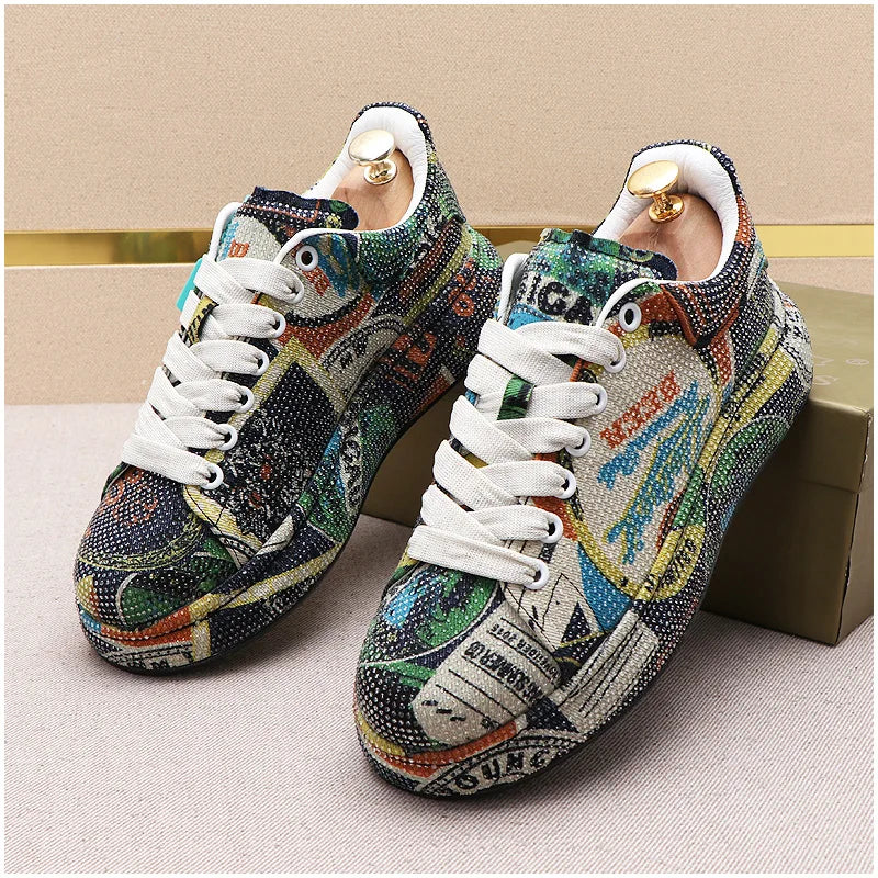 Neue Luxus Strass Designer männer Schuhe Punk Sneakers Hip Hop Männlichen Beiläufigen Plattform Schuhe Shiny Wohnungen Zapatillas Hombre
