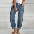 Frauen Jeans Mode Retro Hohe Taille Breite Bein Lose Gerade Hosen Große Größe Einfache und Dünne Arbeitskleidung Boyfriend-Jeans
