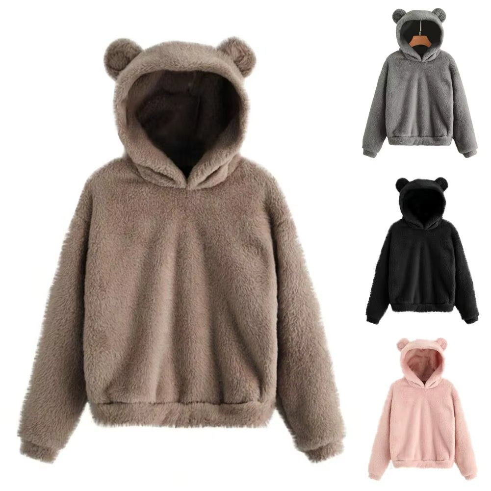 Herbst Winter frauen Hoodies Winter Frauen Langarm Kaninchen Ohr Haube Sweatshirt Nette Plüsch Warme Casual Hoodie Tops