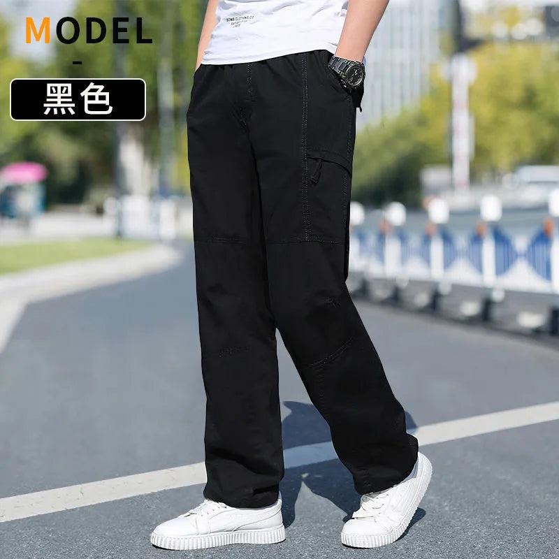 Herren Cargo-Hosen Baumwolle Schwarz Arbeitshosen Sommer Casual Kletter-Jogger Herren Sweathosen Sport Frühling Herbst Twill-Hosen
