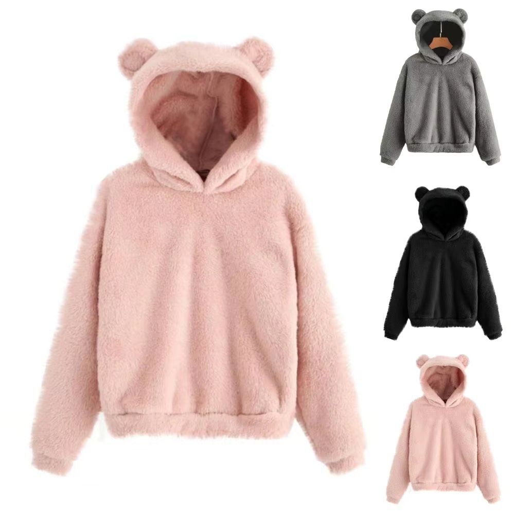 Herbst Winter frauen Hoodies Winter Frauen Langarm Kaninchen Ohr Haube Sweatshirt Nette Plüsch Warme Casual Hoodie Tops