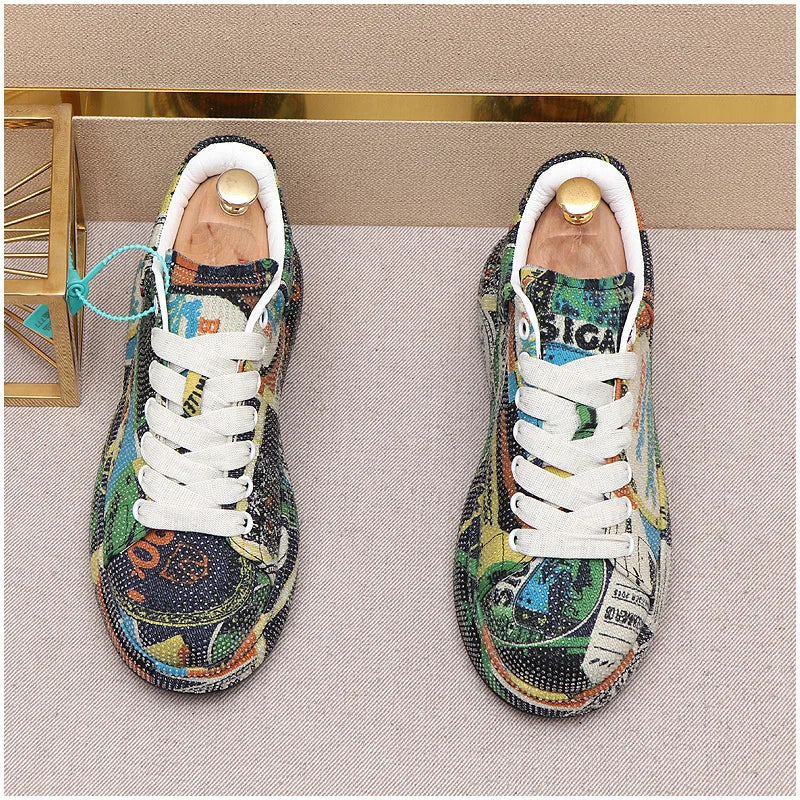 Neue Luxus Strass Designer männer Schuhe Punk Sneakers Hip Hop Männlichen Beiläufigen Plattform Schuhe Shiny Wohnungen Zapatillas Hombre