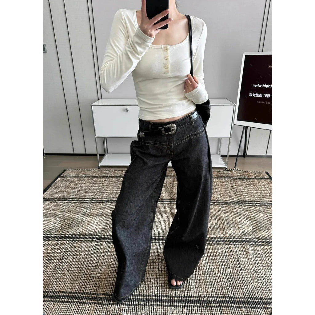 Baggy Denim Hose Washed Vintage High Waist Solid Casual Minimalist Hose Grunge Übergroße Street Retro Jeans