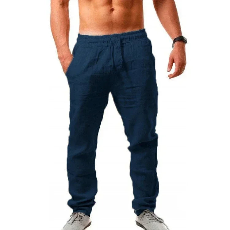 Sporthosen neue Frühjahr/Sommer Modemarke Herren Hip-Hop atmungsaktive Baumwolle Leinen einfarbig einfache Kordelzug Hose mit weitem Bein