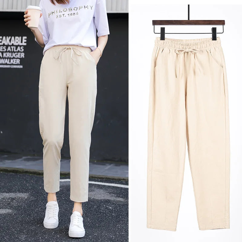 Frauen Frühling Sommer Hosen Baumwolle solide elastische Taille Süßigkeiten Farben Mode Harems hose lässige weibliche Hosen