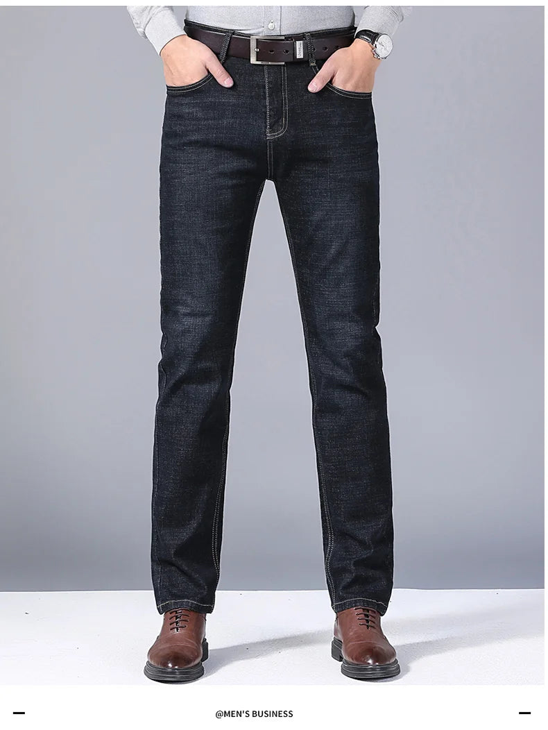 modische High-End-Jeans für Herren in Blau und Schwarz mit geradem Bein, neue Stretch-Jeans, schmale Passform, bequeme Business-Markenjeans für Herren