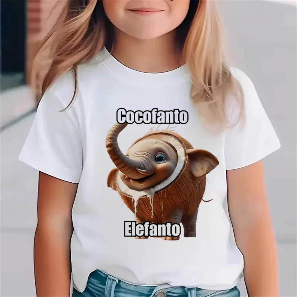 Italienische Brainrot Tiere Kinder Tung Tung Sahur Kurzarm Tops für Kinder Lustige Meme T-Shirt Sommerkleidung