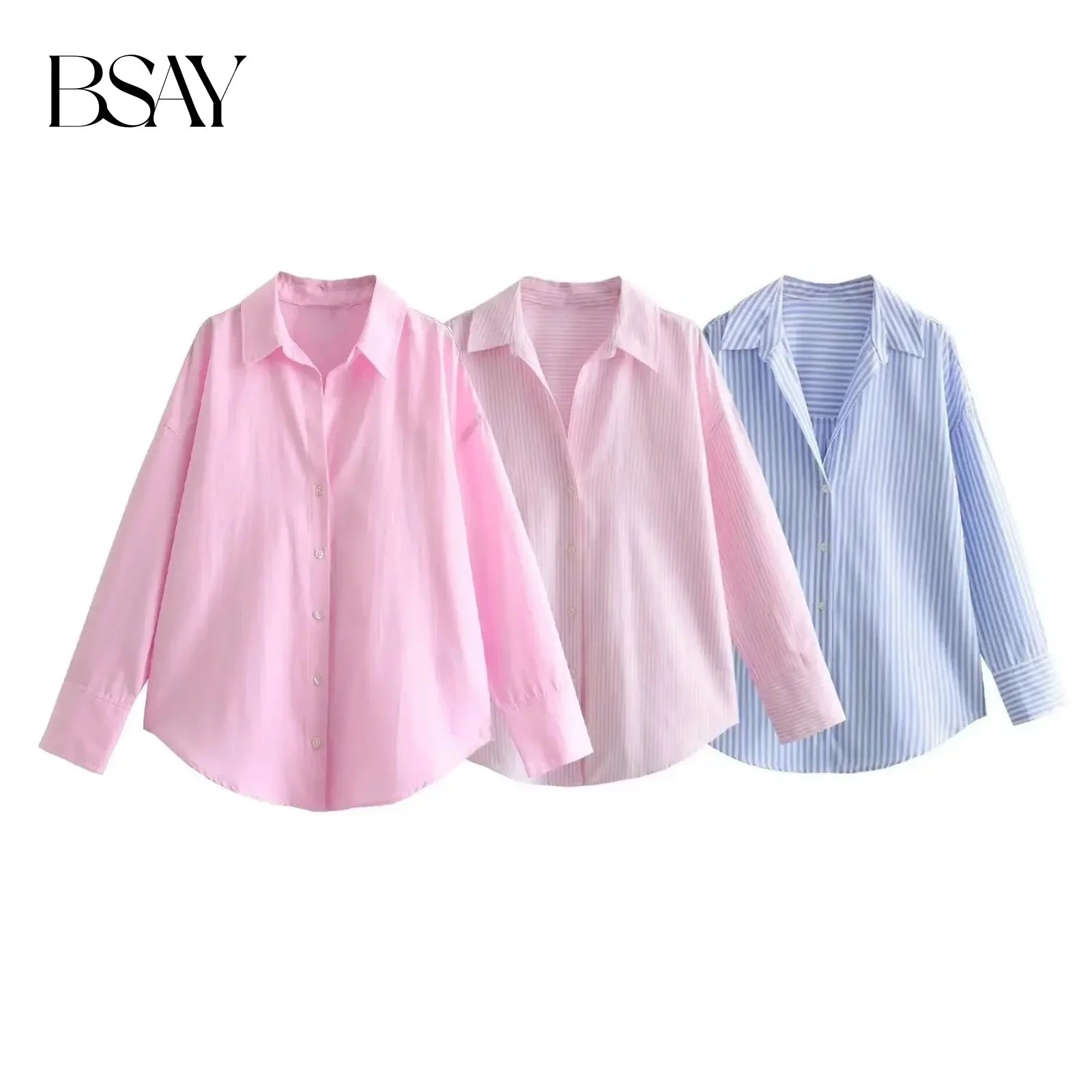 BSAY Frauen Mode Langarm einreiher Revers Baumwolle Oxford Bluse Straße Kleidung Hemd Chic Damen Crop Tops Mujer