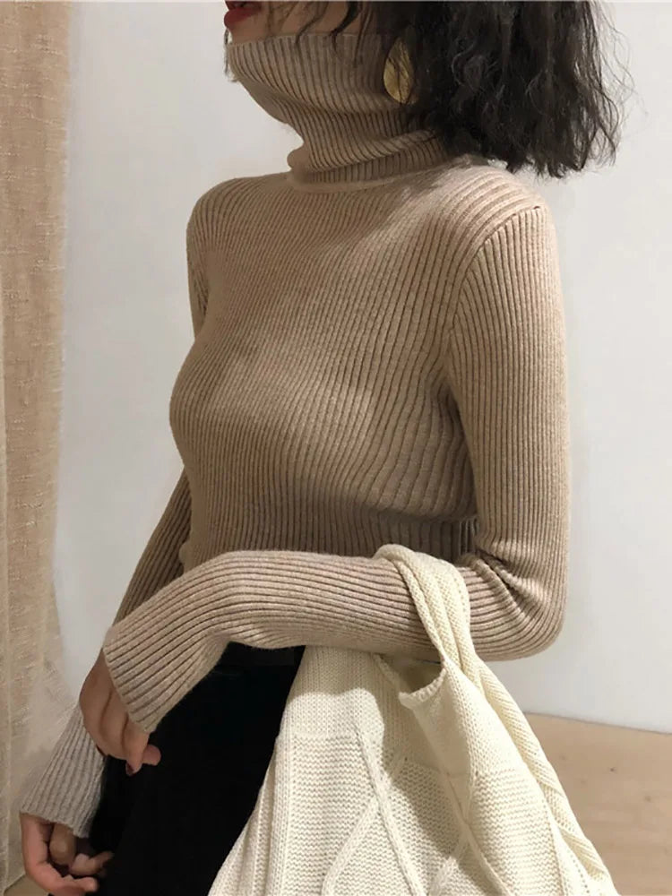 Damen Rollkragenpullover 2026 Herbst Winter Oberteile Koreanischer Slim-Fit Damen Pullover Strickpullover Pull Femme Hiver Truien