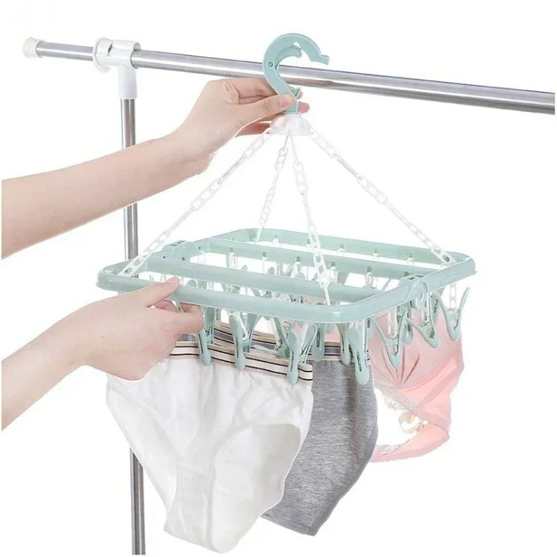32 Clips, zusammenklappbarer Kleiderbügel, Trockner, winddicht, für Socken, Unterwäsche, Wäscheständer, Baby-Bekleidung, Kleiderbügel, Organizer, Wäscheständer, Aufbewahrung