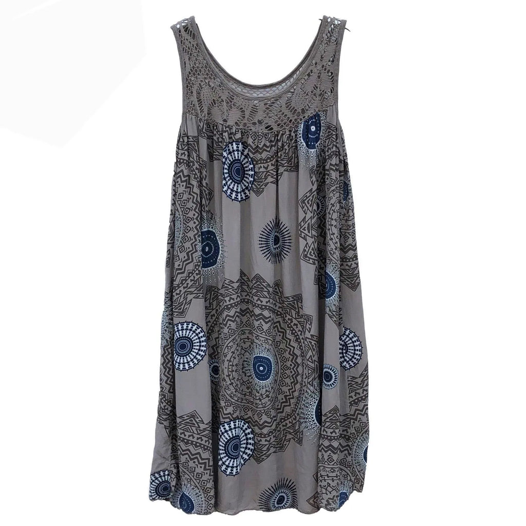Damenbekleidung, Sommer, ärmelloses Leibchenkleid, Spitzendruck, ärmellos, große Schaukel, lockeres sexy Kleid, langer Rock, Übergröße