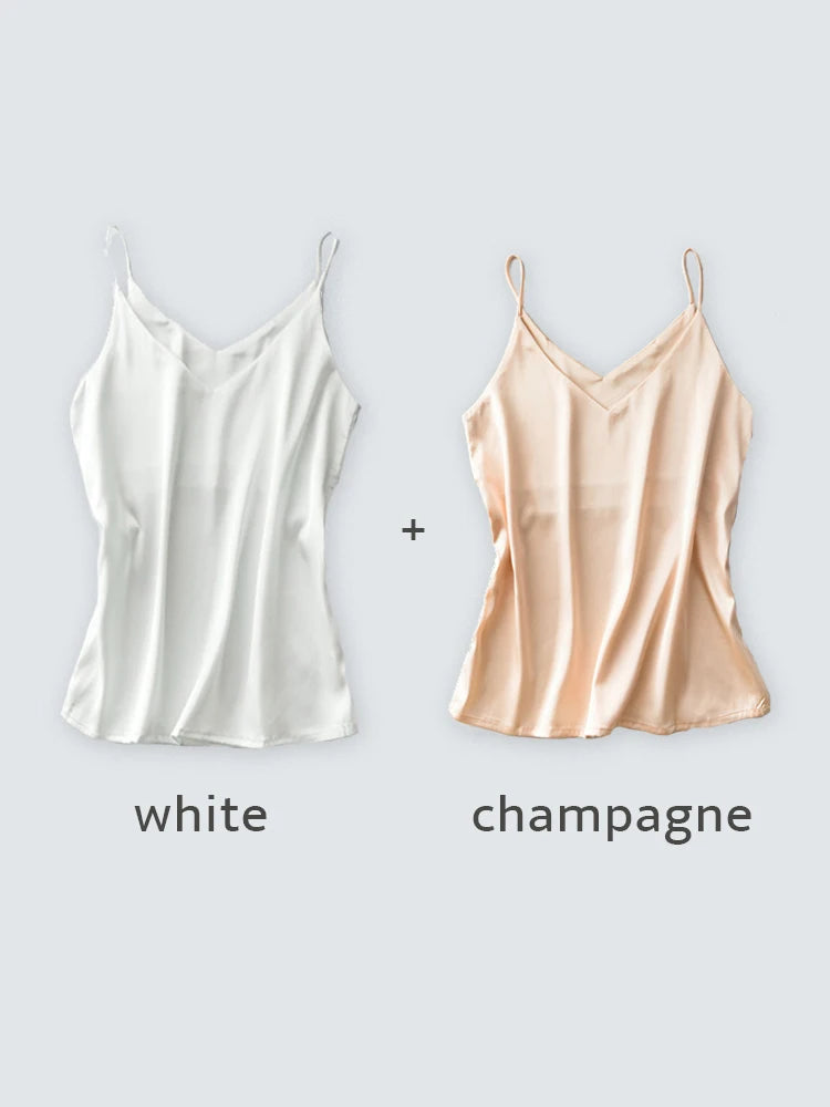 Spaghettiträger-Top für Damen, Neckholder, V-Ausschnitt, Basic, weiß, Cami, ärmellos, Satin-Seiden-Tanktops, Damen-Sommer-Unterhemd