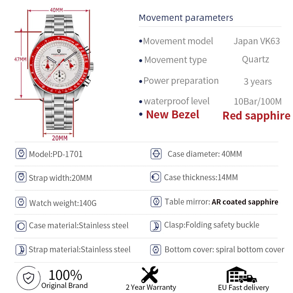 PAGANI DESIGN 2026 Neue AK Project Herrenuhren Luxus Quarz-Armbanduhr für Männer AR Saphir Speed Chronograph Automatisches Datum