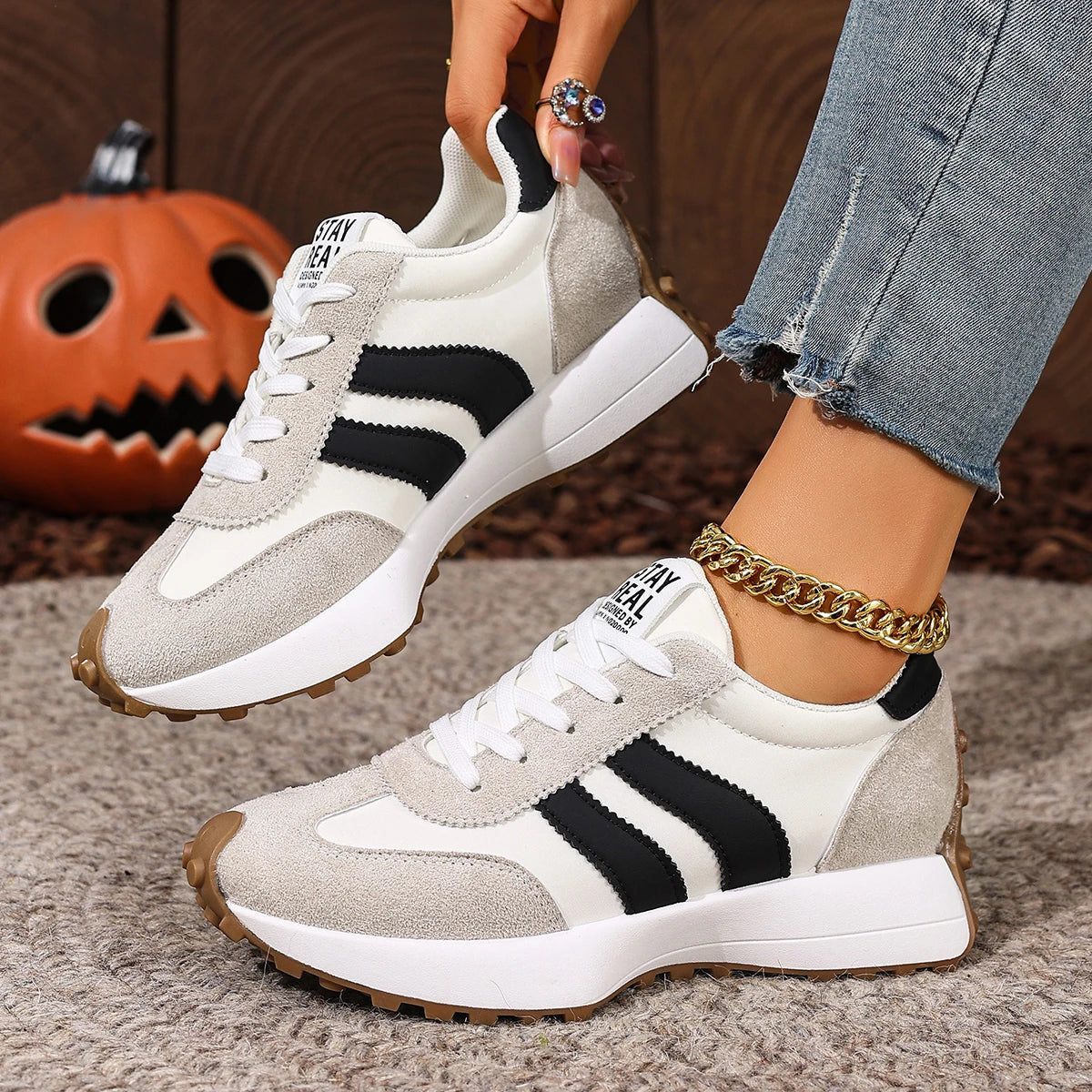 Frauen Turnschuhe Retro Casual Flachen Boden Runde Kappe Sport Schuhe Frühling Herbst Turnschuhe Frauen Modische Designer Schuhe Frauen