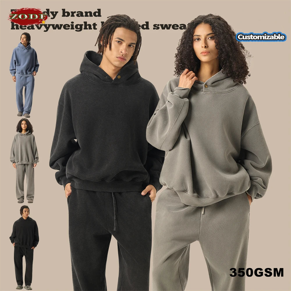 Vintage Mann gewaschen Boxy Fleece Hoodie Unisex lose zerrissene warme Knopf Winter Kapuzenpullover Markenkleidung HY0053