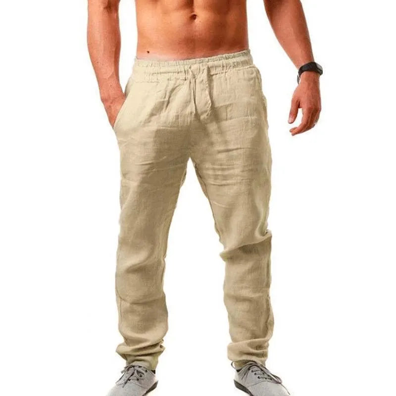 Sporthosen neue Frühjahr/Sommer Modemarke Herren Hip-Hop atmungsaktive Baumwolle Leinen einfarbig einfache Kordelzug Hose mit weitem Bein