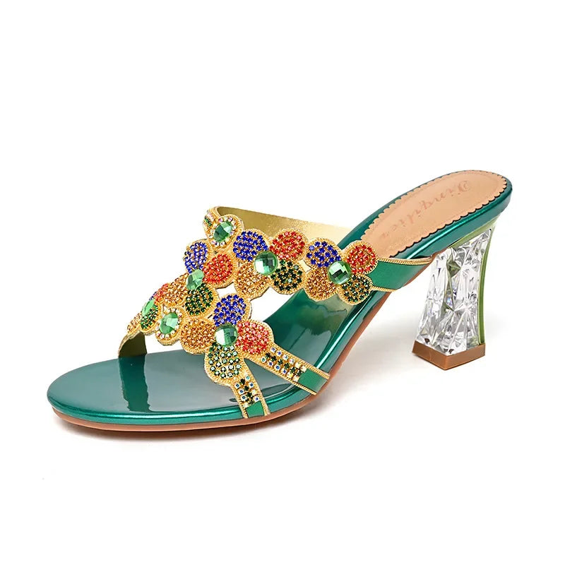 Bequeme Strandpantoffeln Damen Diamant High Heel Sandalen Damen Partyschuhe Modische Damensandalen