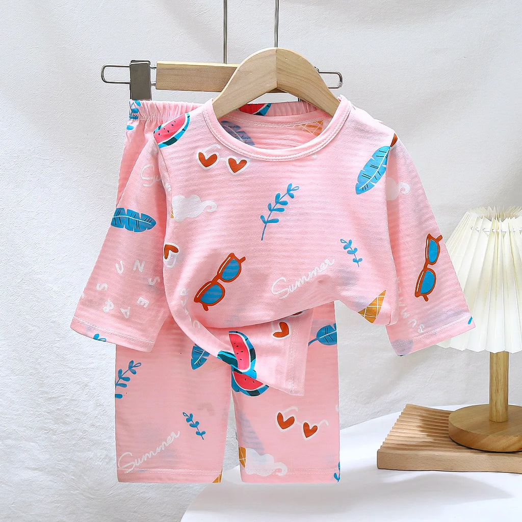 Sets für Kinder, Loungewear, langärmelige Pyjamas für Kinder, niedliches Design, leichtes und bequemes Nachtwäsche-Outfit aus Stoff