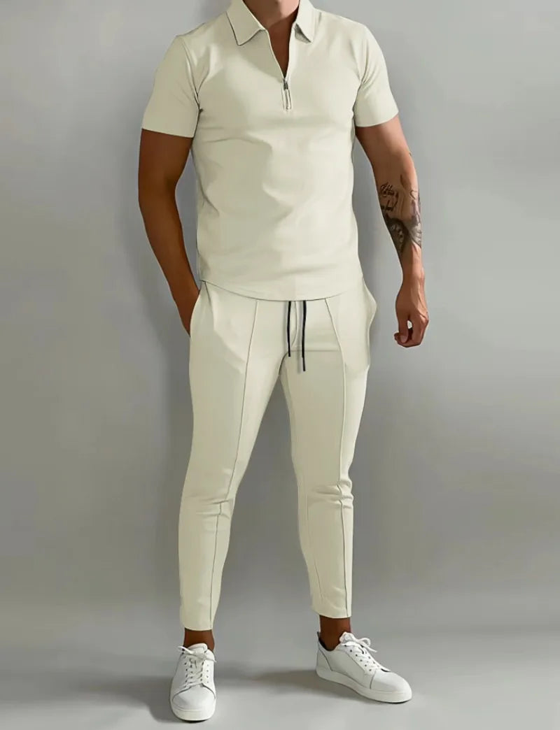 Frühling und Sommer Herren Sets Revers Kurzarm Poloshirt Sporthosen 2-teilige Anzüge für Männer