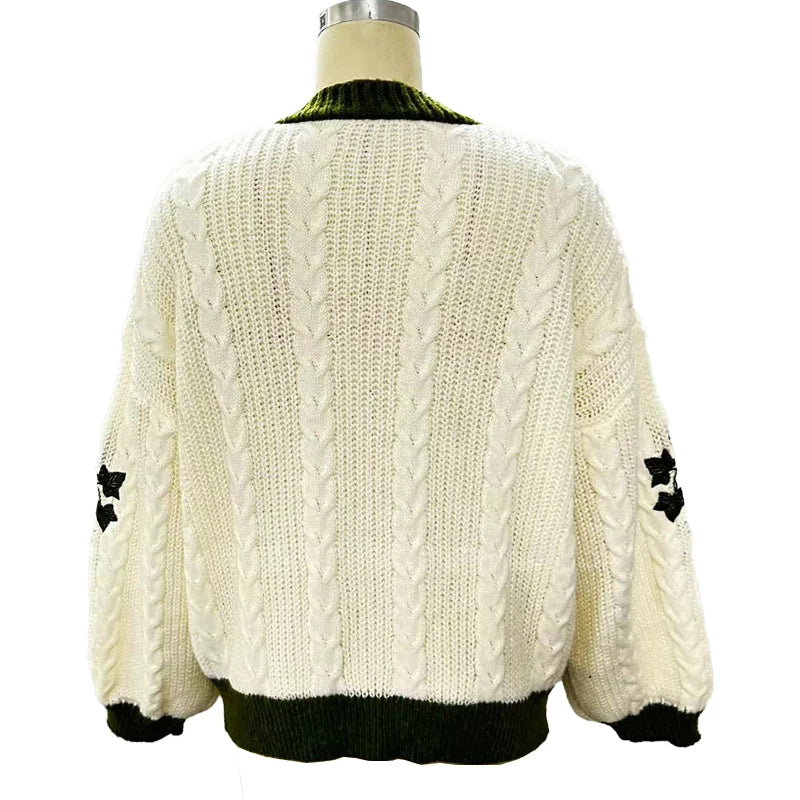 Evermore Cardigan Taylor Version Green Vine bestickter Button-Down-Pullover mit Zopfmuster für Damen, Herbst-Winter-Vintage-Outfit